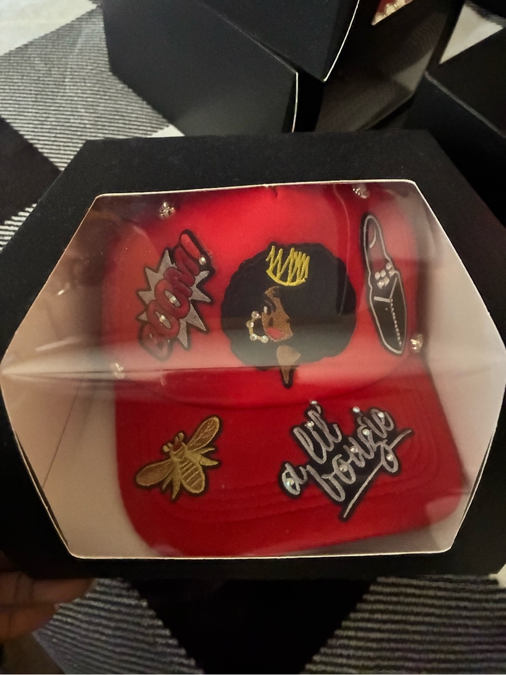 Red Hat with Afro Girl Patches Beautiful Pins and embellishments